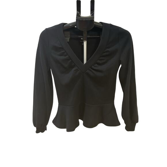 Maeve by Anthropologie Black V- Neck Long Sleeve Shirt size XS - Picture 1 of 3